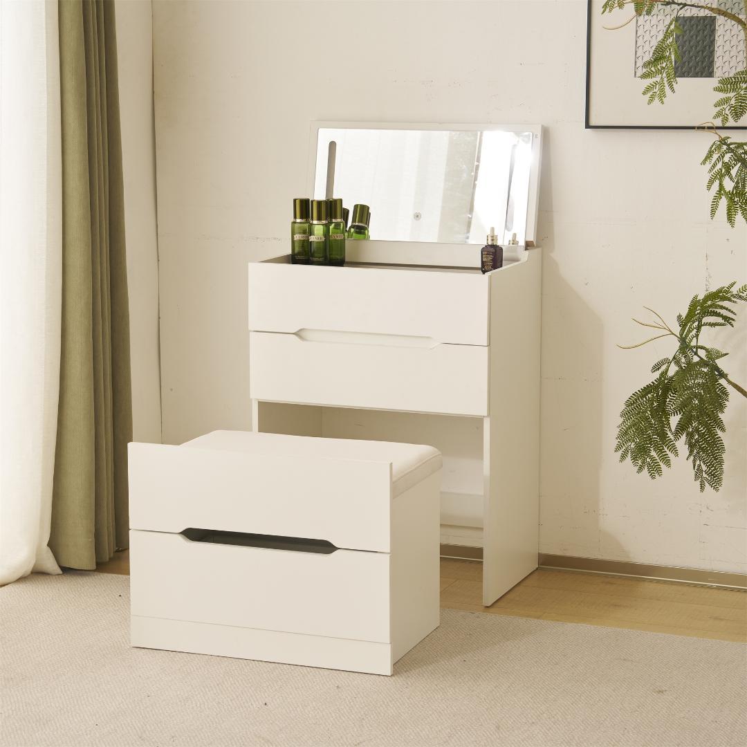 ドレッサー 化粧台 ドレッサーセット 3色調節 鏡台 LEDミラー　WHITE