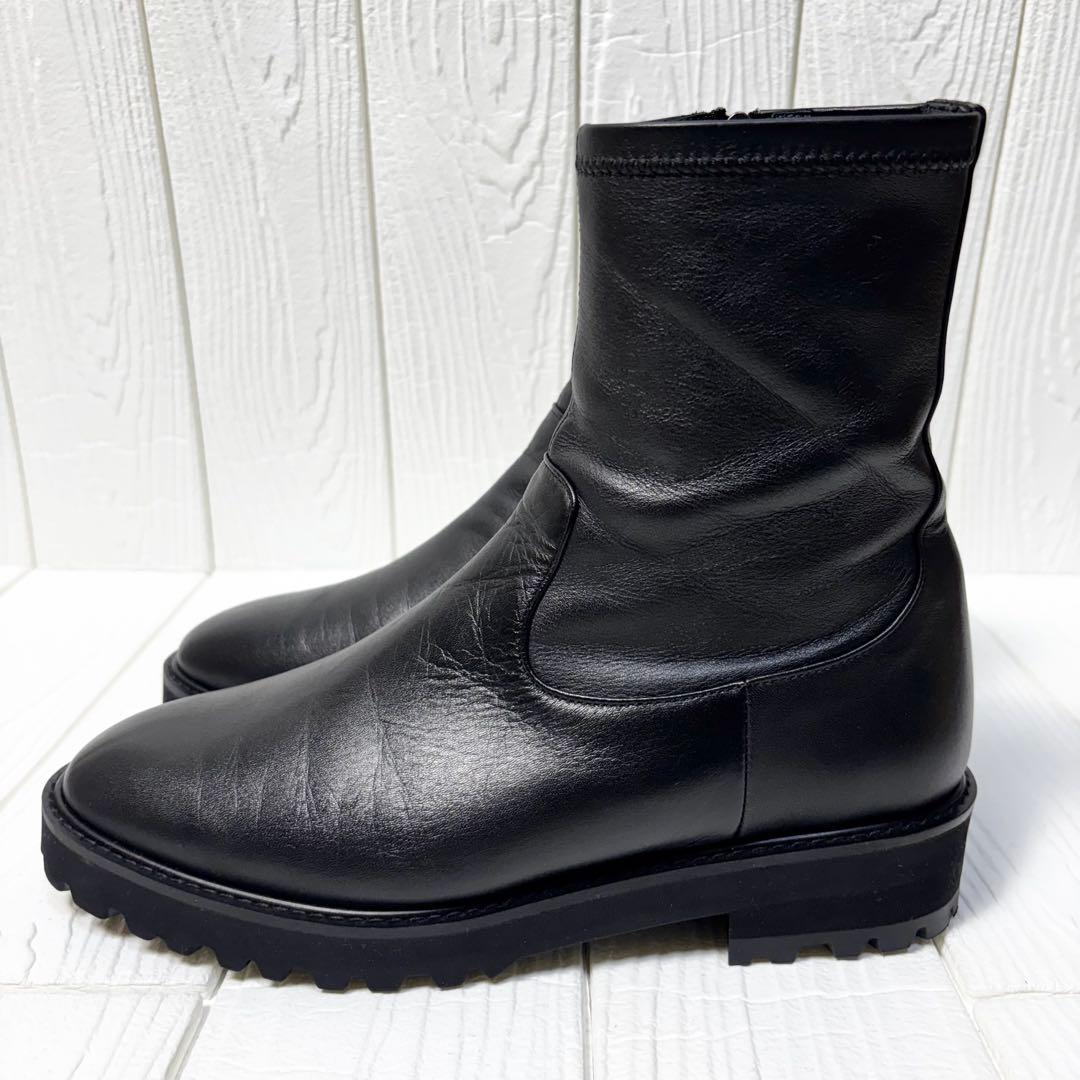 美品 銀座かねまつ AQUA BELL サイドジップブーツ 25 D 黒　厚底