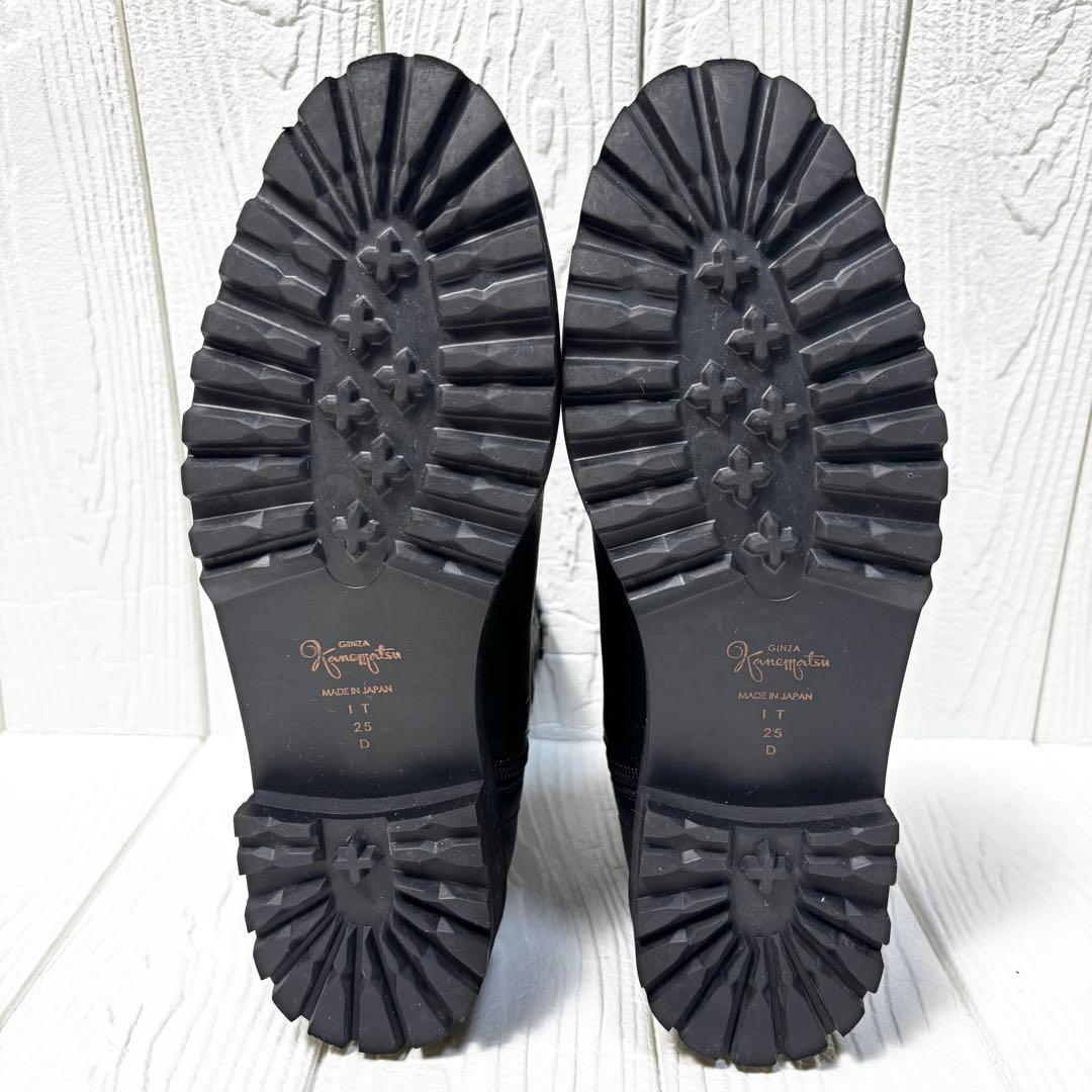 美品 銀座かねまつ AQUA BELL サイドジップブーツ 25 D 黒　厚底