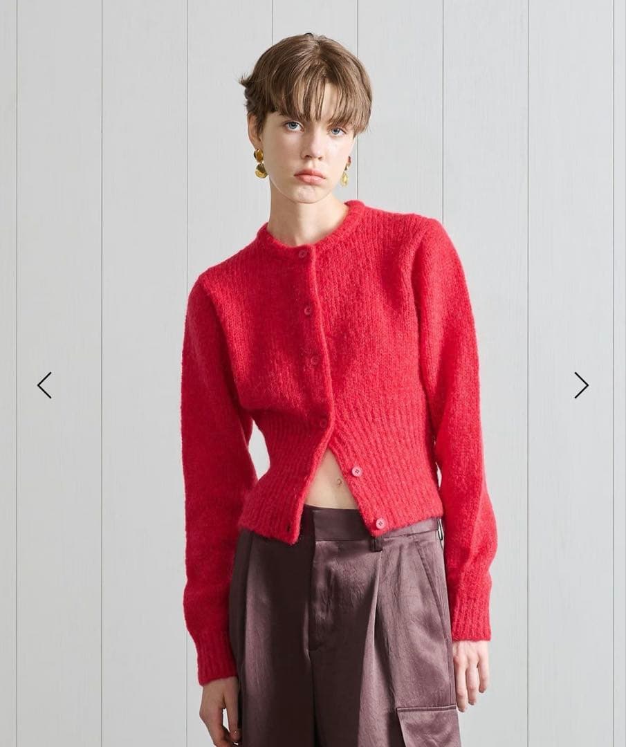 【美品】H BEAUTY&YOUTH ウールモヘヤ ショートカーディガン レッド