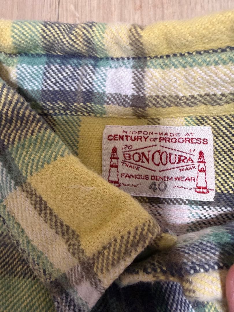 BONCOURA ワークフランネルシャツ　ボンクラ サイズ40 イエロー　黄色