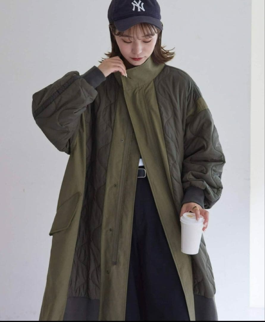 エシンタetsinta 切替マキシミリタリーコート カーキ
