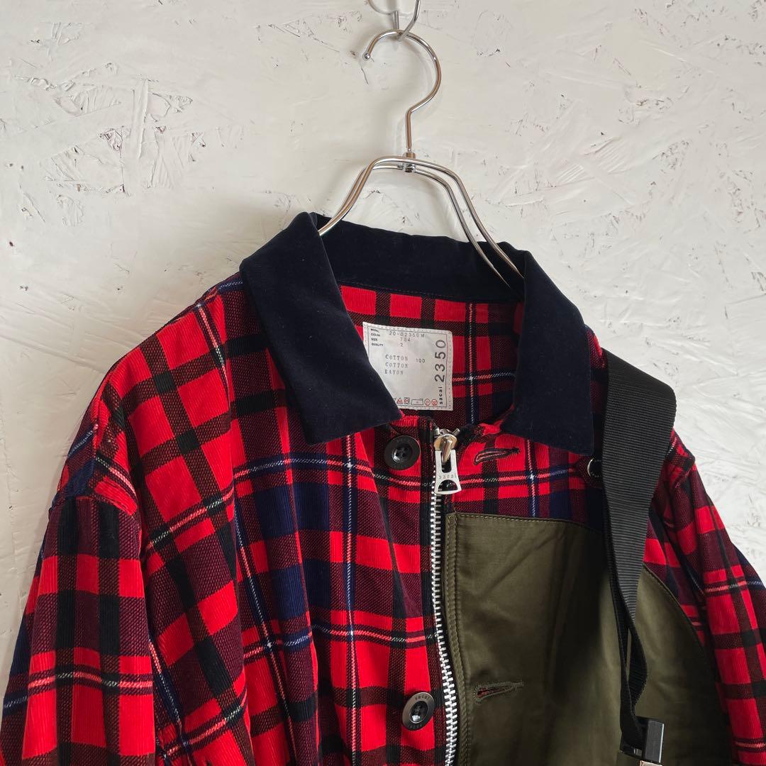 日本製【sacai】チェック柄ワークジャケット　ポーチ付き　2