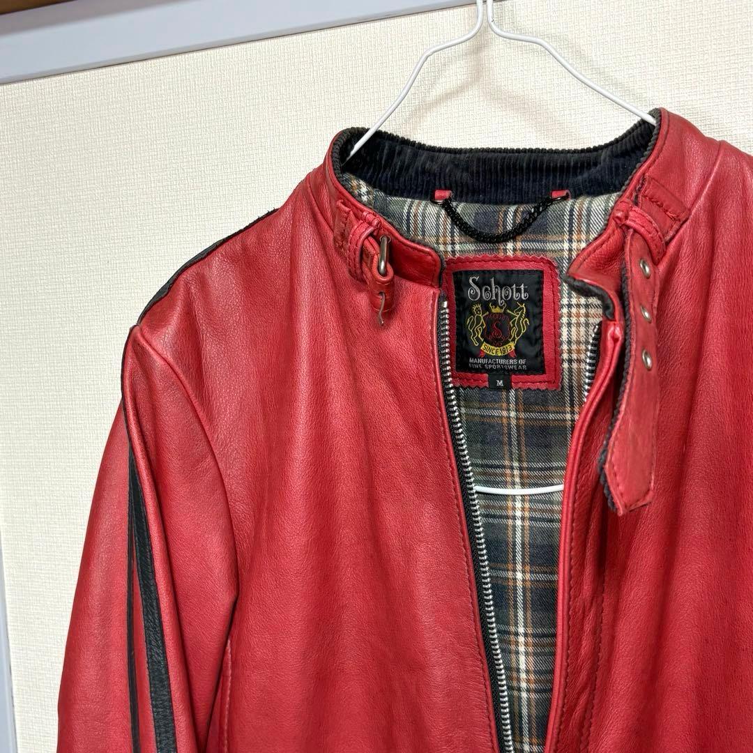 Schott シングルライダース　レッド　ブラックライン