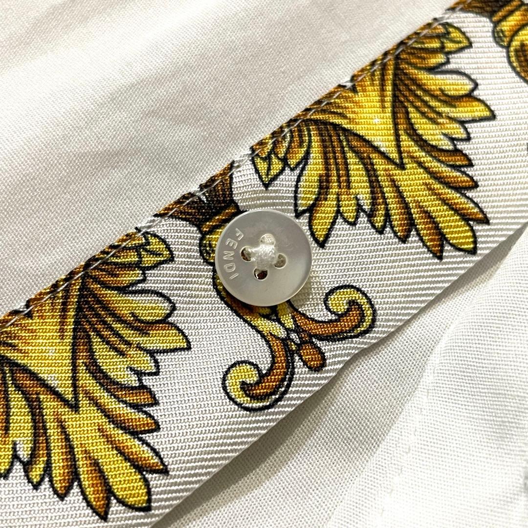 【美品】フェンディ×ヴェルサーチ 襟柄 長袖シャツ ズッカ柄 ホワイト 41