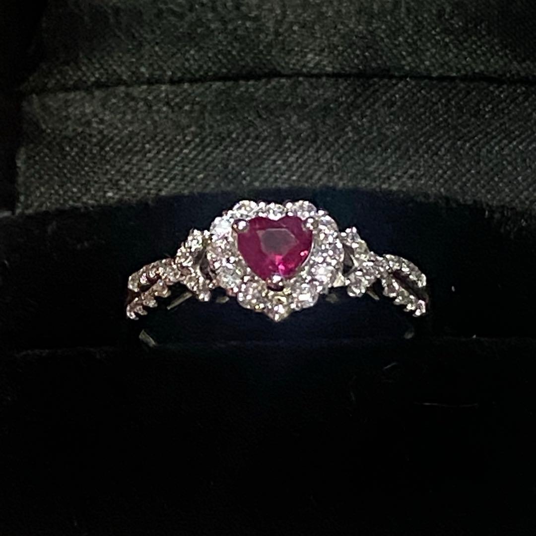 鑑別書付き❣️ピジョンブラッド　ハートシェイプ　ルビーPt900ダイヤモンドリング