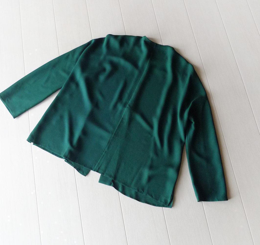 美品 ドゥロワー 7,7万円 シルクのノーカラーブラウス グリーン Drawer