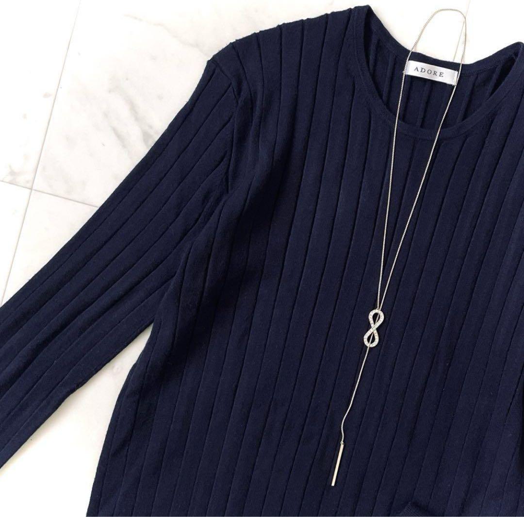 極美品 アドーア フレアスリーブ リブ編み ニットプルオーバー クルーネック