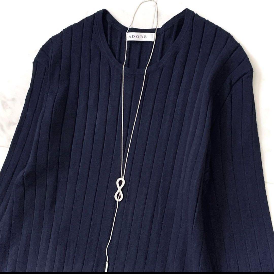 極美品 アドーア フレアスリーブ リブ編み ニットプルオーバー クルーネック