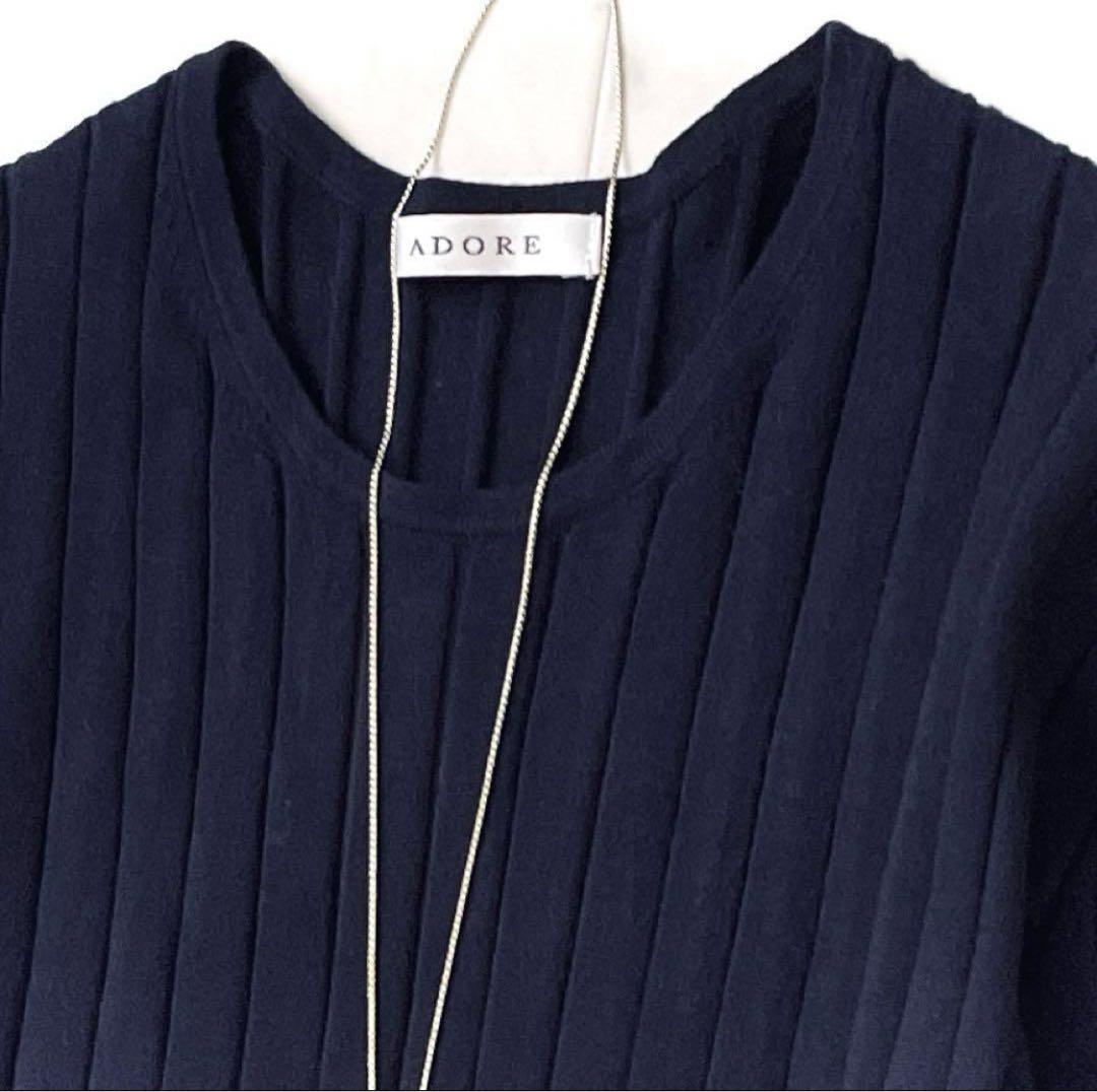 極美品 アドーア フレアスリーブ リブ編み ニットプルオーバー クルーネック