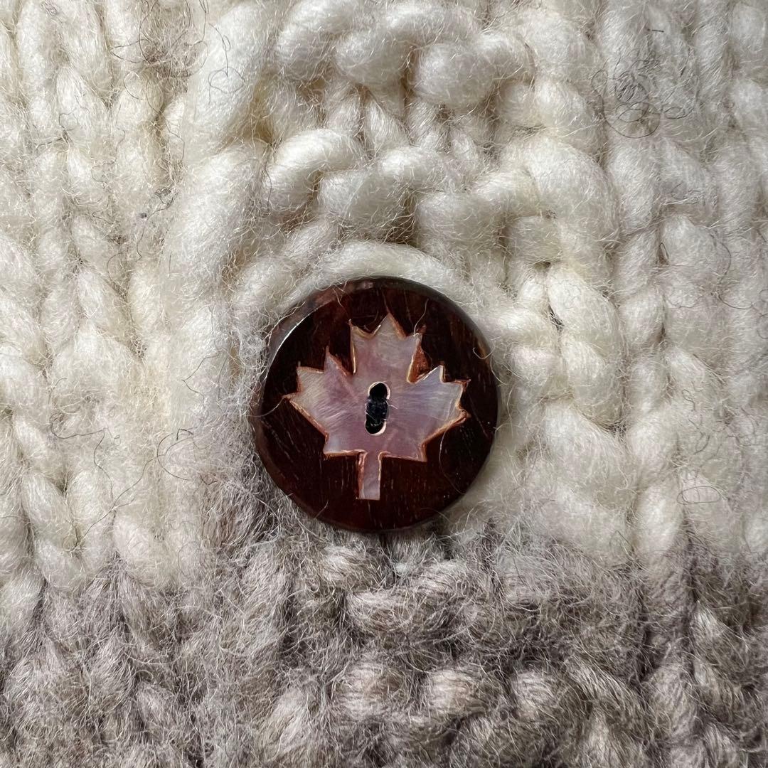 カナダ製 カウチンニット L相当 トナカイ柄 貝ボタン 手編み 肉厚 アメカジ