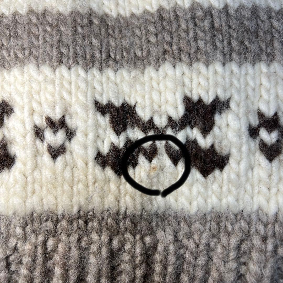 カナダ製 カウチンニット L相当 トナカイ柄 貝ボタン 手編み 肉厚 アメカジ