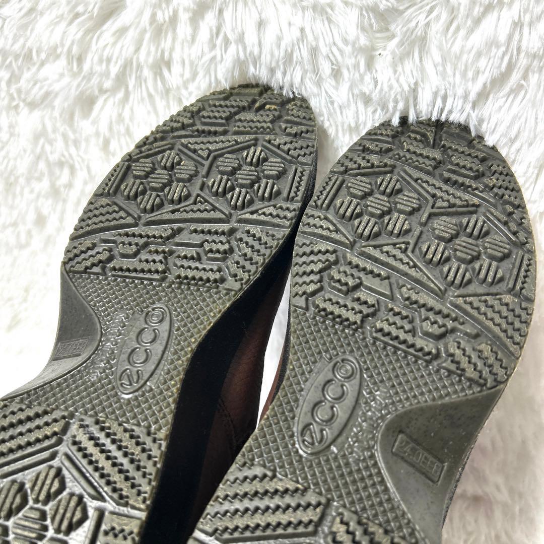 【新品・未使用級】ecco レザーシボ加工ブーツ ブラウン 24cm 3E