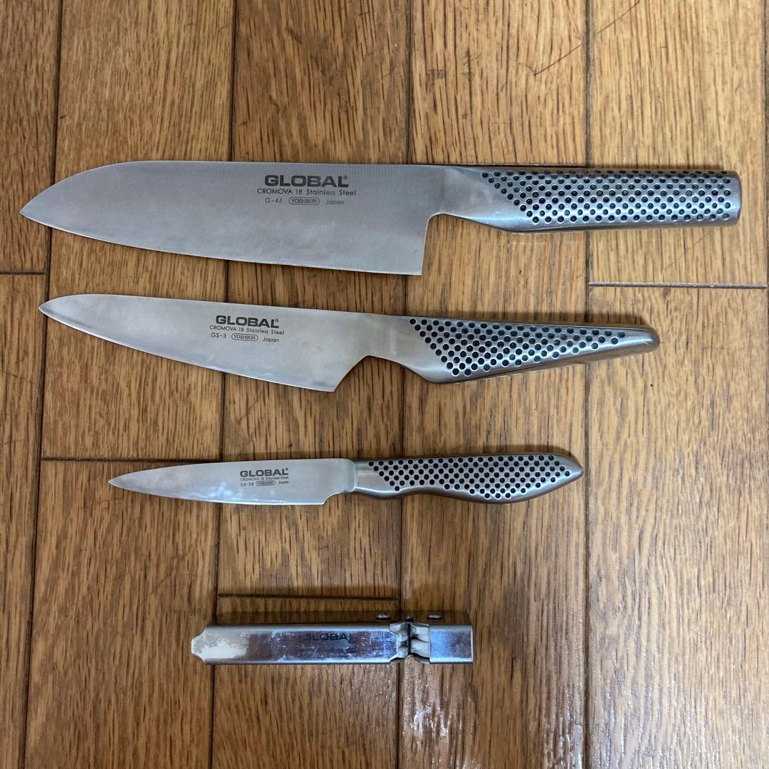 GLOBAL 包丁 3本セット＋シャープナー（おまけ）
