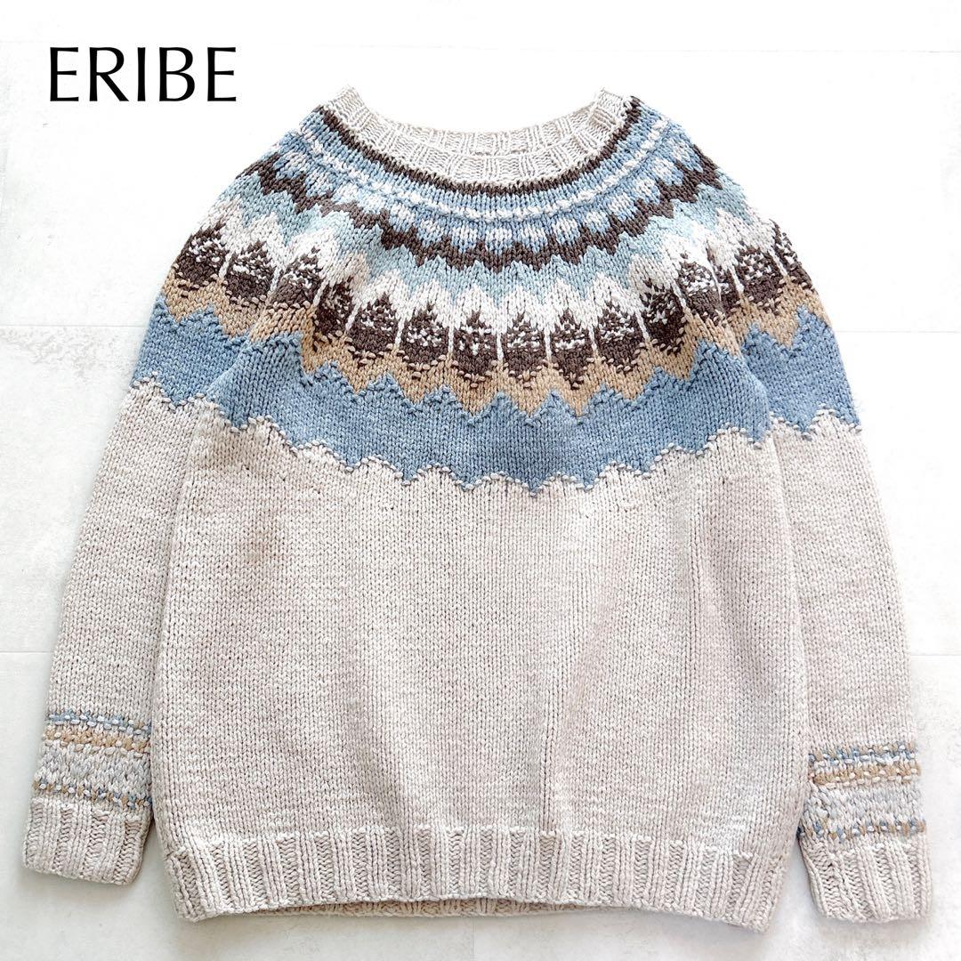 【サボテン様】エリべフェアアイルニットノルディックニットハンドニットメリノウール