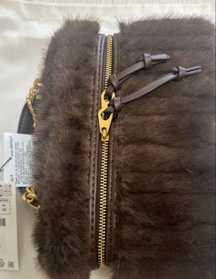 完売品ZARA フェイクファーハードハンドバッグ 新品タグ付き　ブラウン