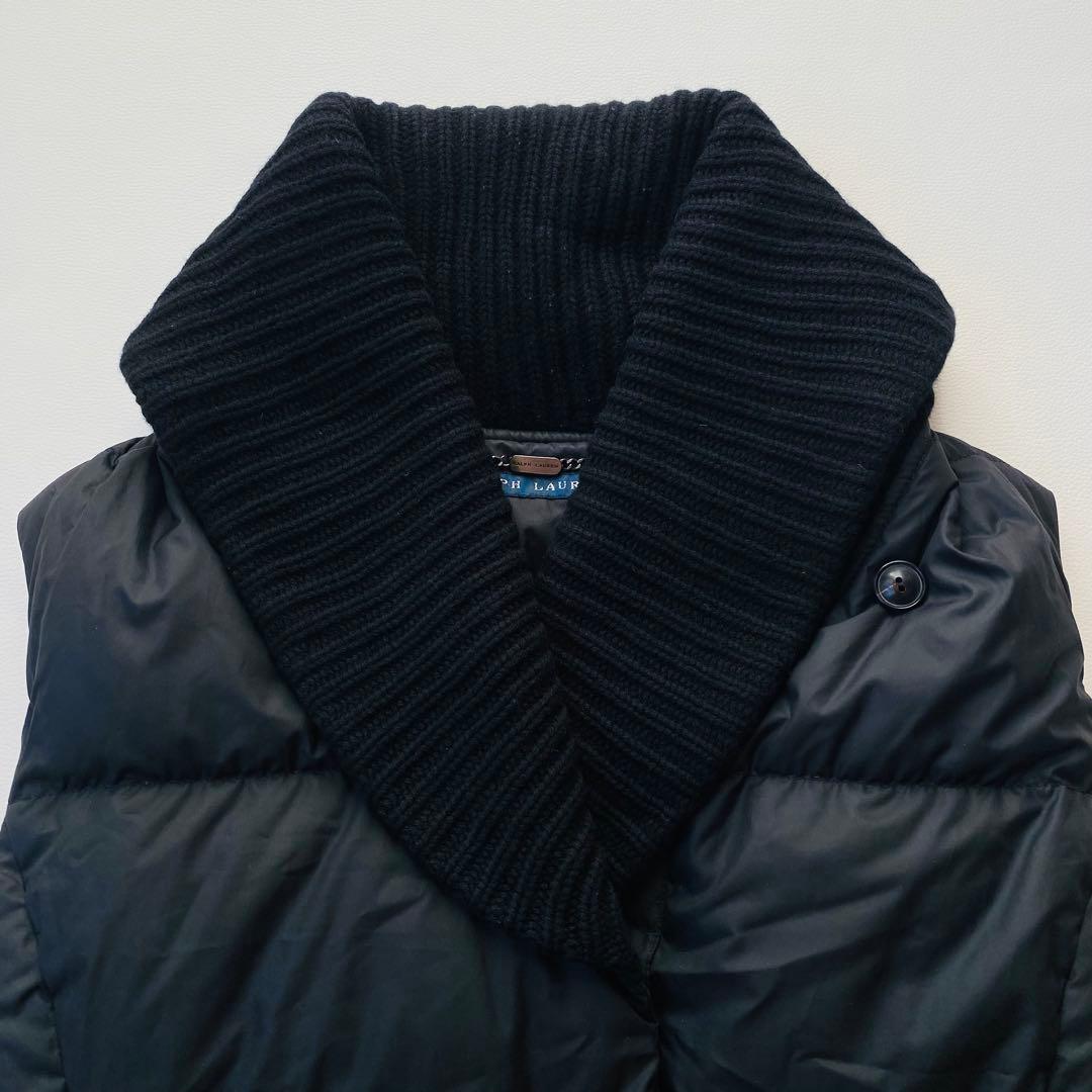 ラルフローレン　ダウンベスト　ショールカラー　リブニット切替　ドローコード