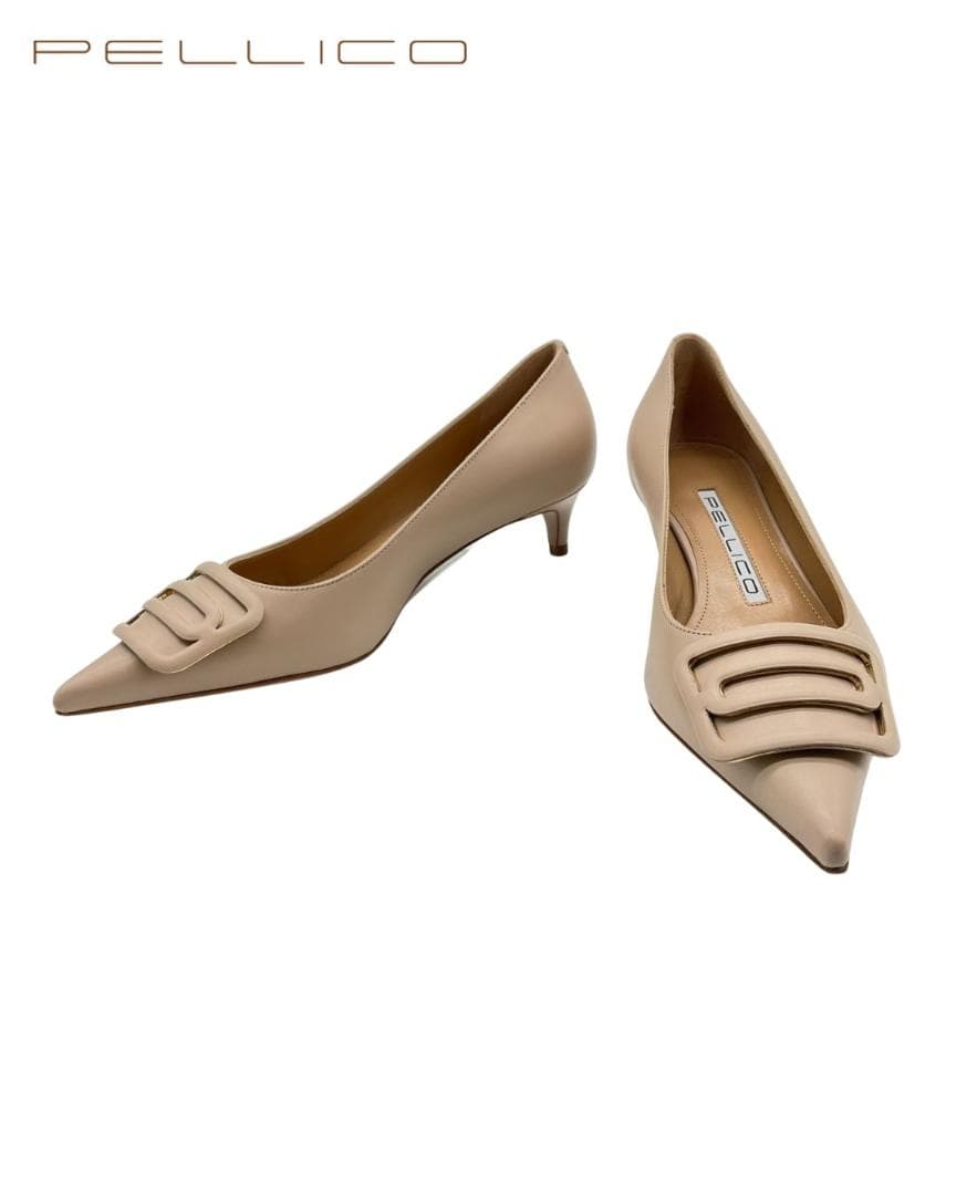 【新品】PELLICO モチーフ付レザーパンプス ベージュ 35.5