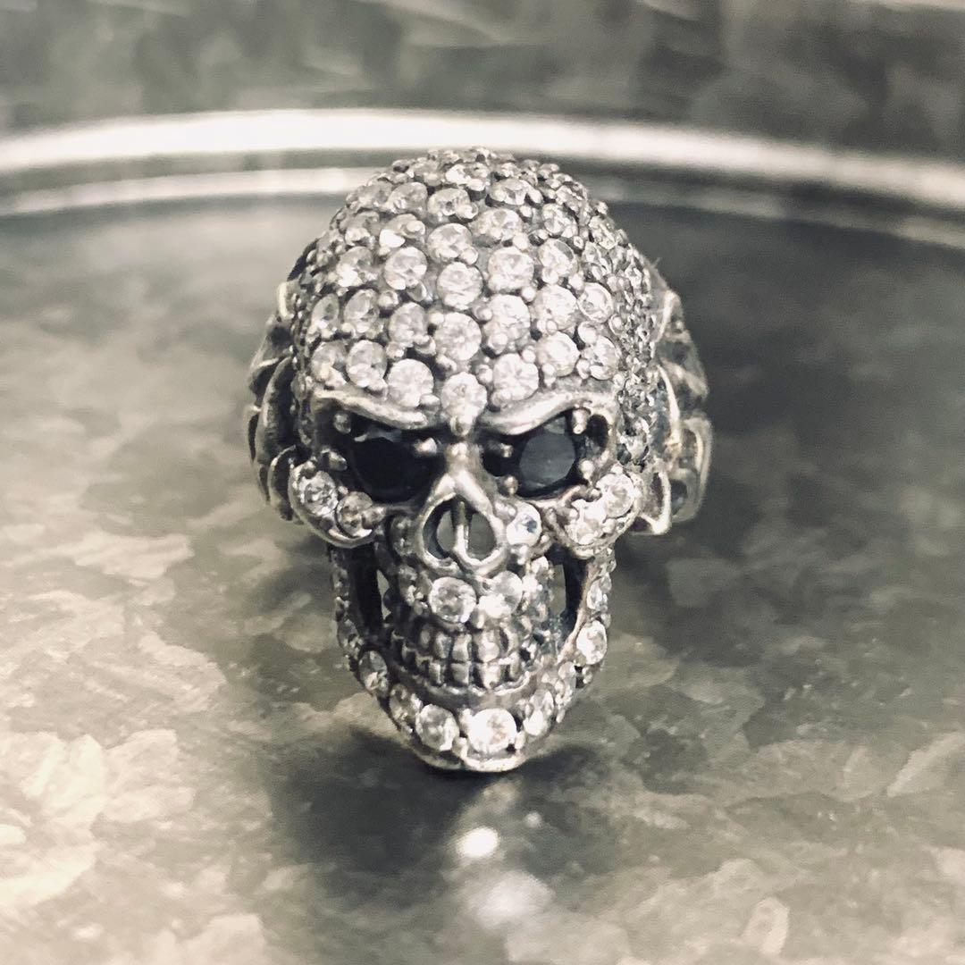 専用 vintage silver skull fullstone ring