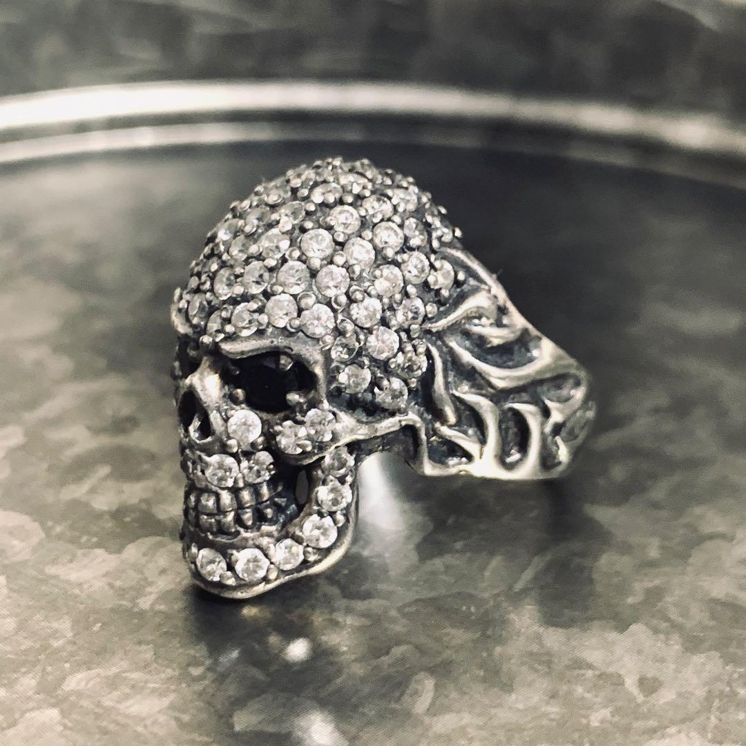 専用 vintage silver skull fullstone ring