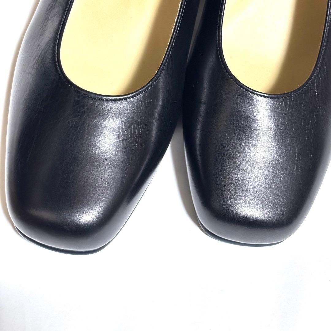 極美品！銀座かねまつ レザー　パンプス　24㎝　EEE 黒　面接　お受験　入学式