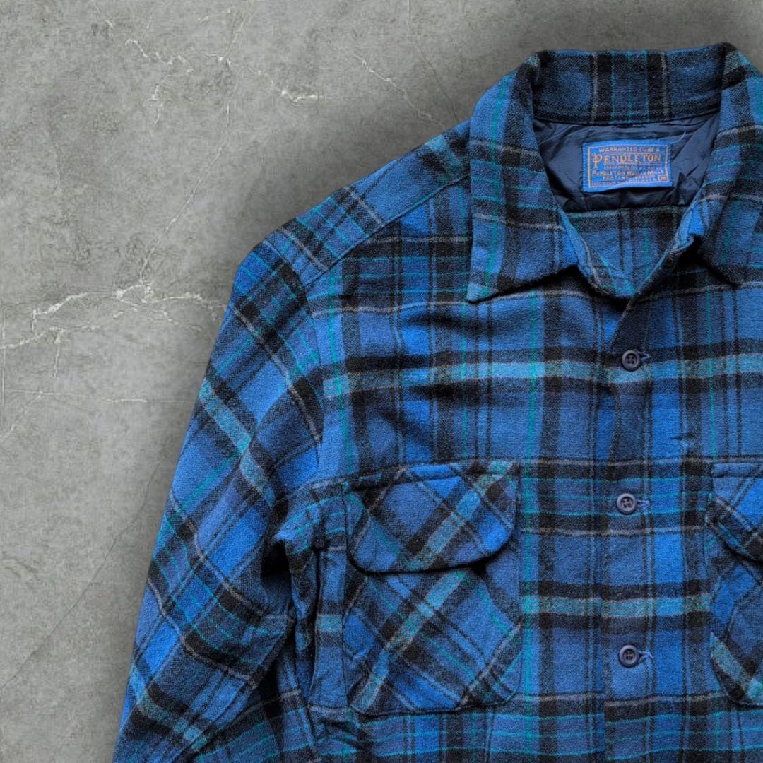 a*g様 80s ペンドルトン ボードシャツ ループカラー Mサイズ ブルー・タ