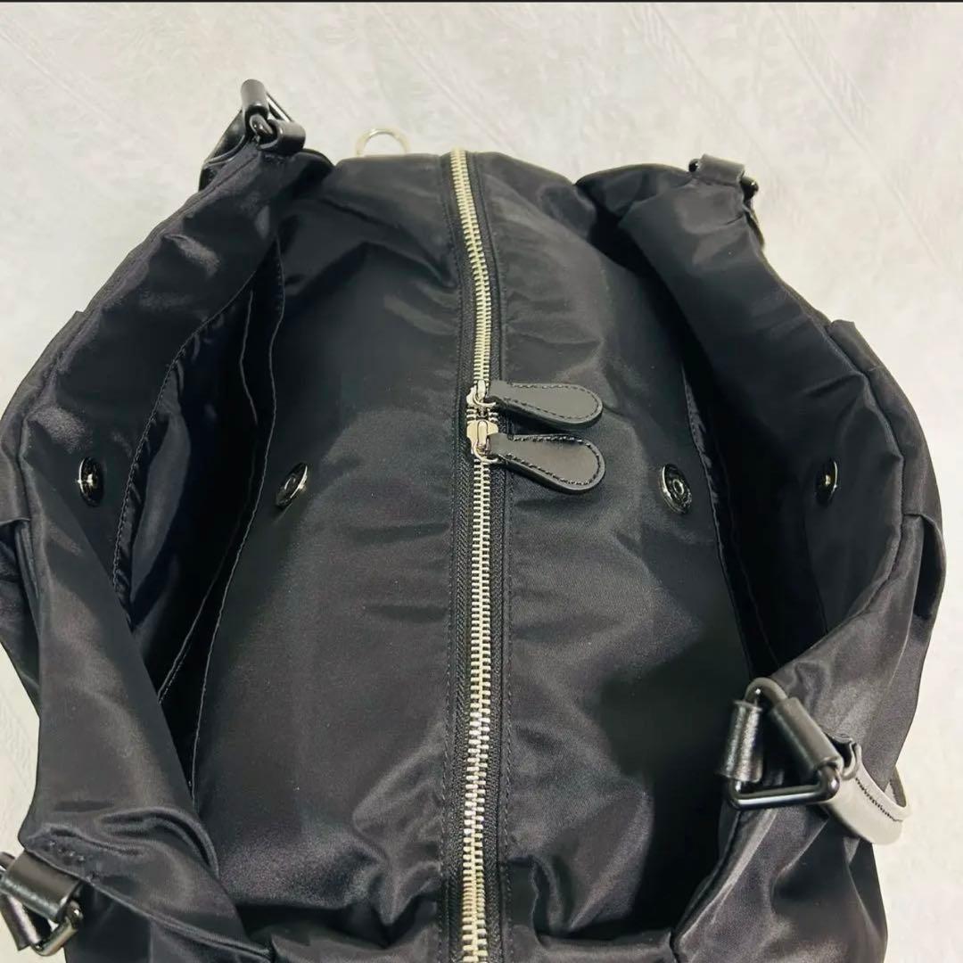 アニエスベーボヤージュ ボストンバッグ 2WAY レザー×ナイロン ブラック