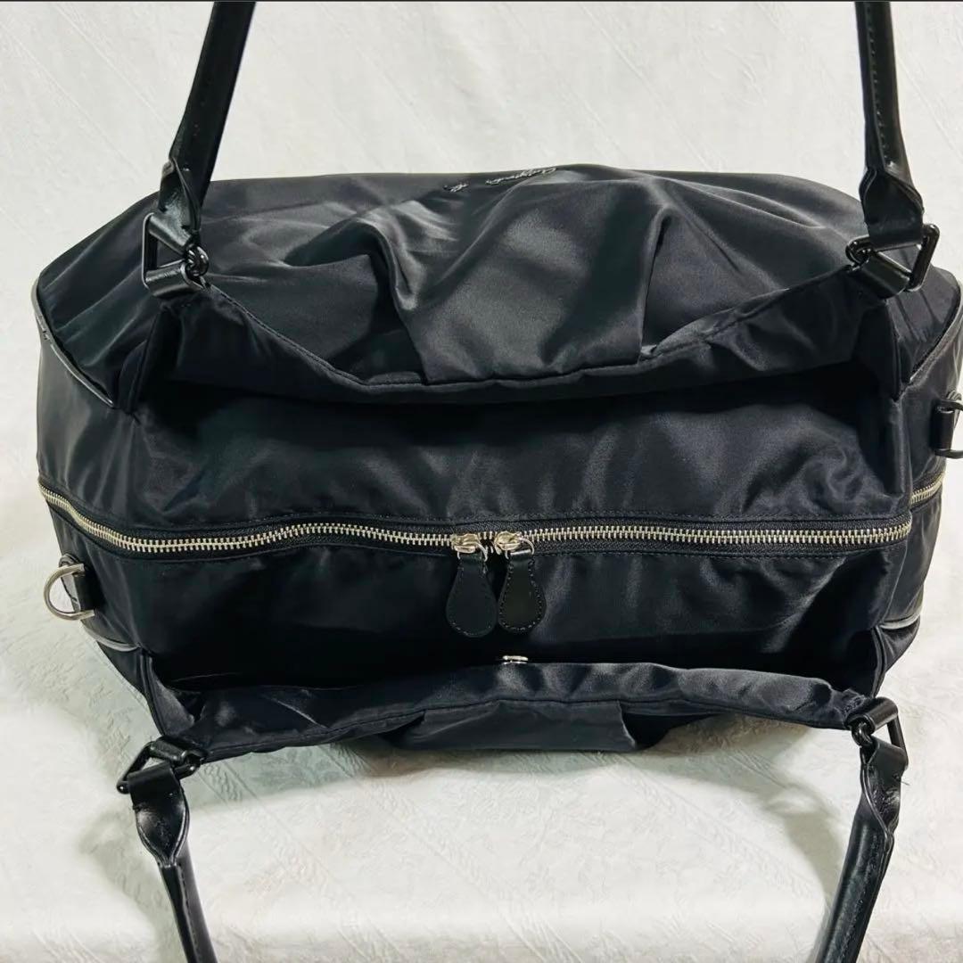 アニエスベーボヤージュ ボストンバッグ 2WAY レザー×ナイロン ブラック