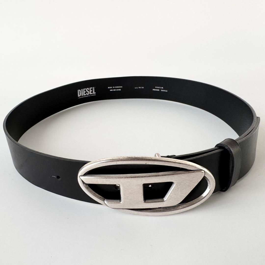 【美品】DIESEL レザー　べルト ブラック ロゴ バックル