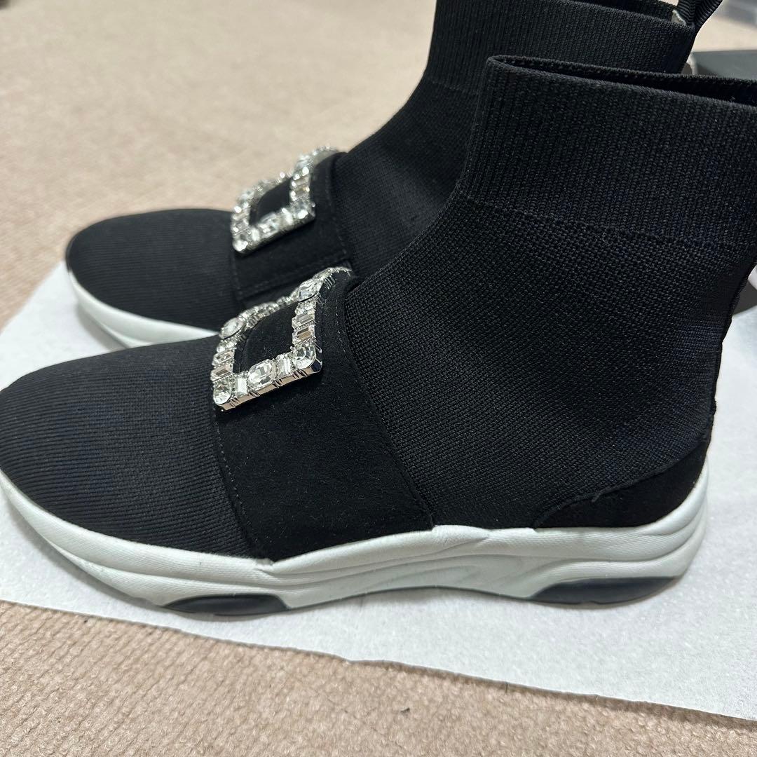 +diana 【ミドル丈】クリスタルバックル ニットソックススニーカー 25.5