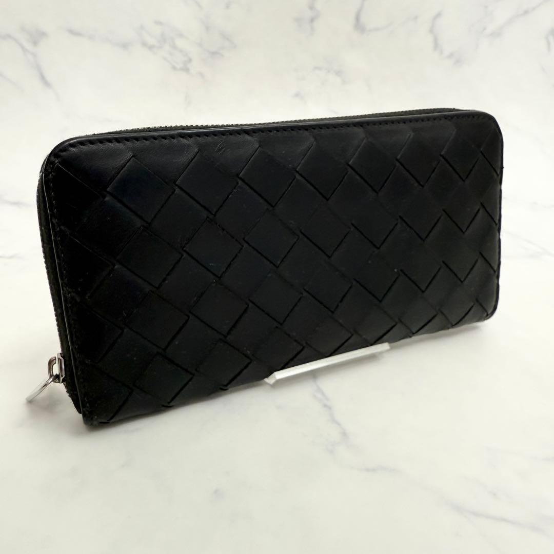 極美品　BOTTEGA VENETA マキシイントレチャート 長財布 黒 × 緑