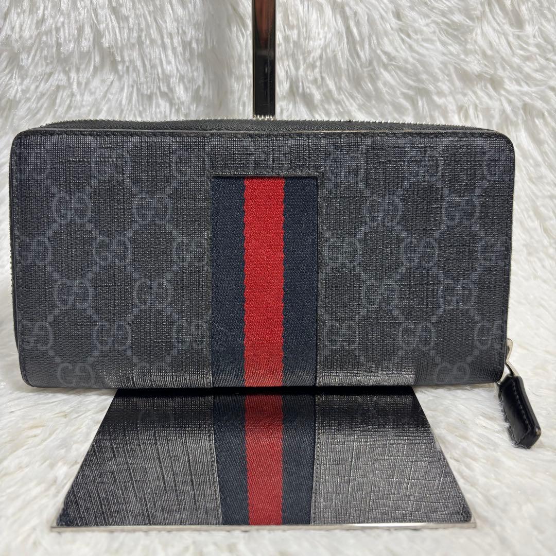 ✨高級✨ グッチ シェリーライン GGスプリーム ラウンドジップ 長財布 青 赤