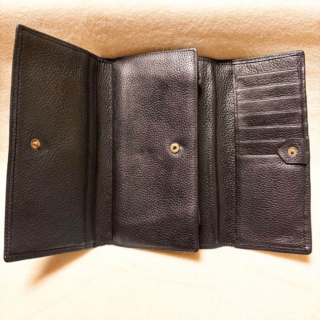 VERSACE ブラック しぼ革レザー 長財布 メタルメドゥーサ付