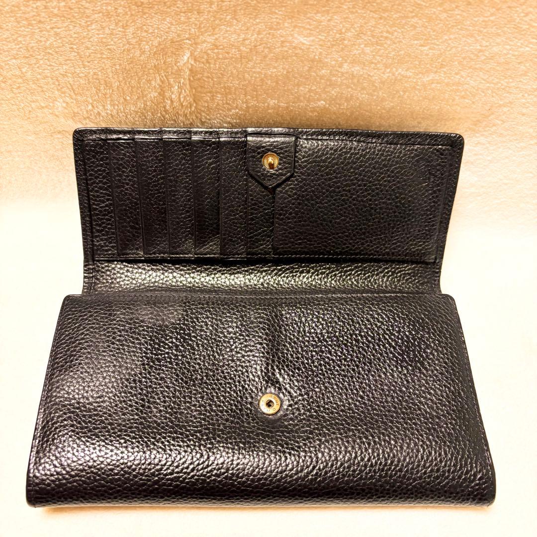 VERSACE ブラック しぼ革レザー 長財布 メタルメドゥーサ付