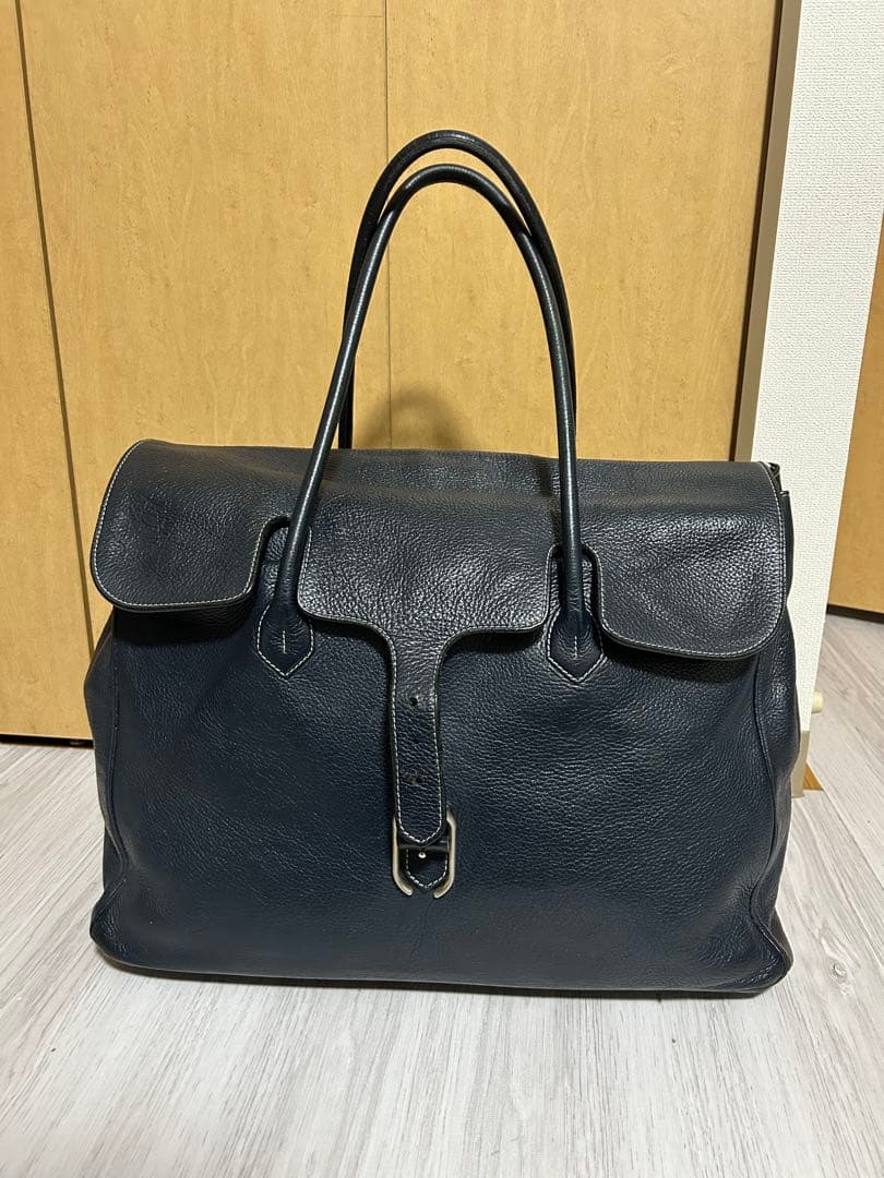 シセイ 981 フラップトートバッグ 肩掛け ビジネス レザー ネイビー系