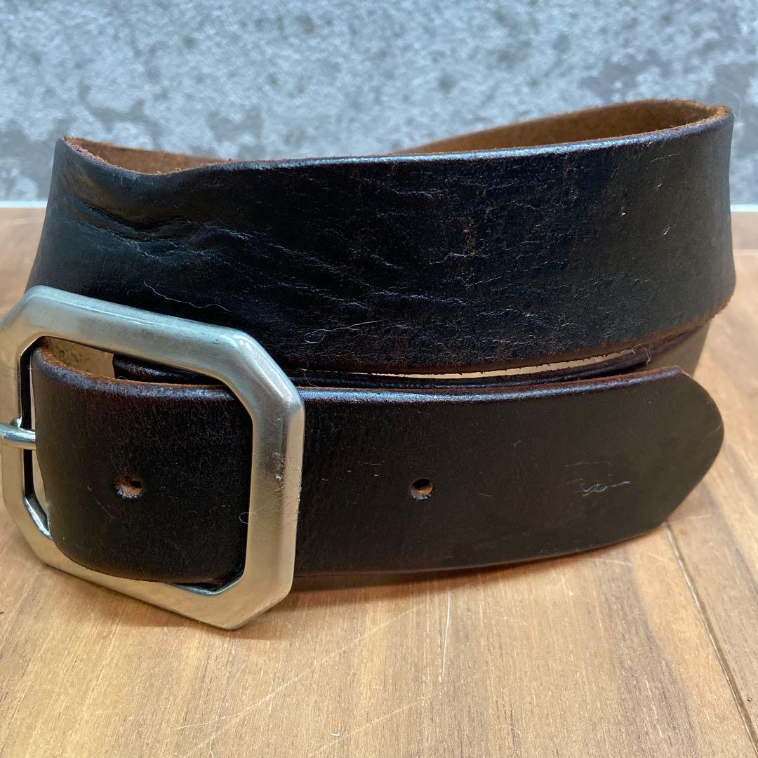 OLD STUD プレーンレザーベルト ブラックレザー 32inch HTC