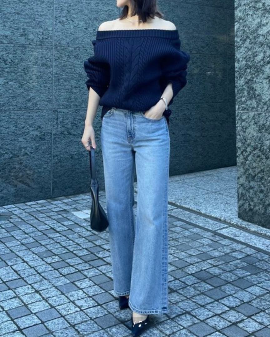 ★りなっち★ anuans ハイゲージケーブルニットプルオーバー ネイビー