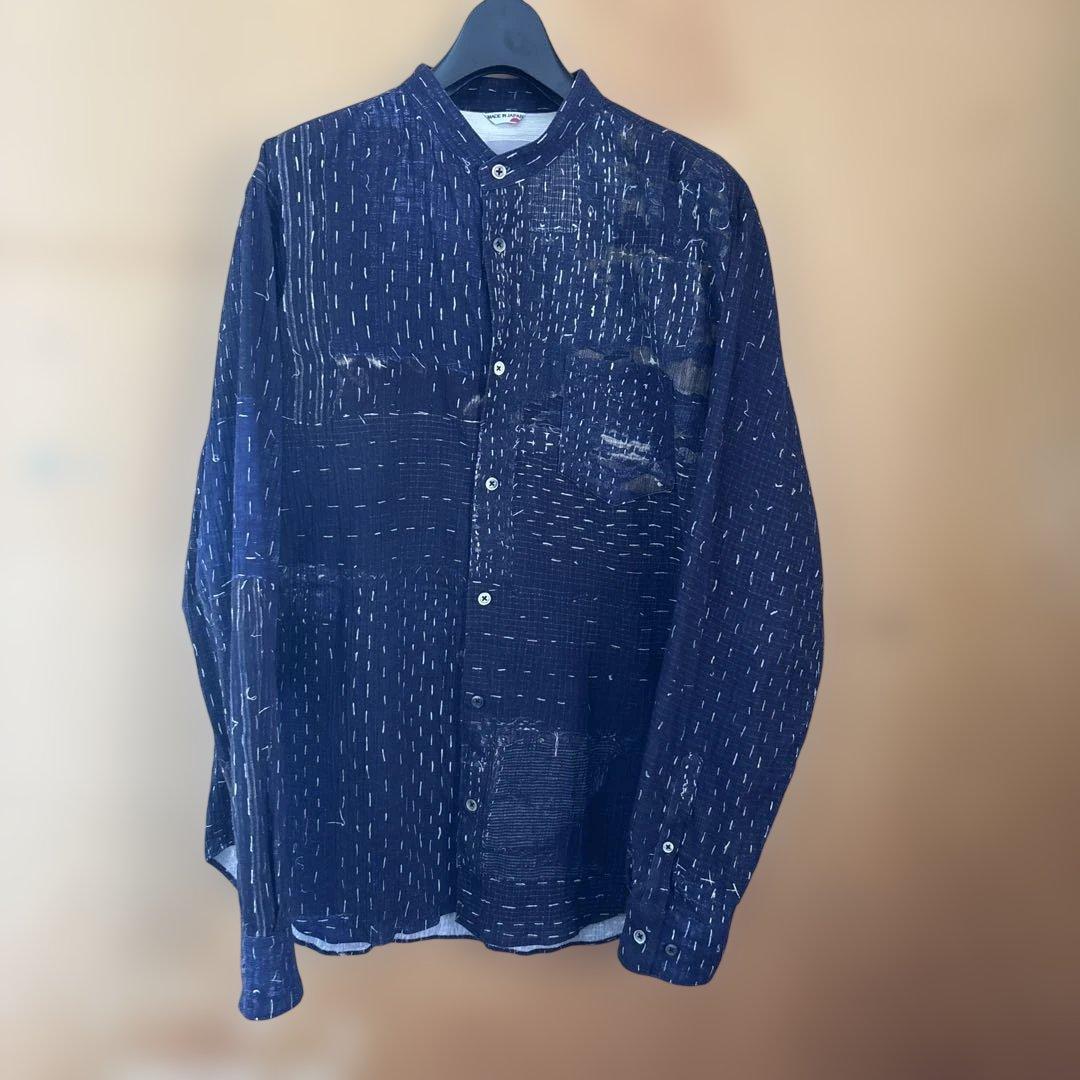 美品◾️SOU・SOU 高島縮20/20 スタンドカラーシャツ BORO Ⅲ