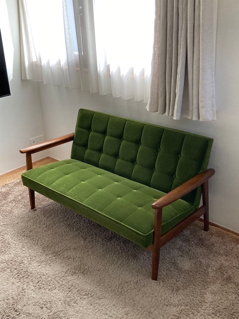 【ミクリ】カリモク60 kチェア 2シーター　モケットグリーン