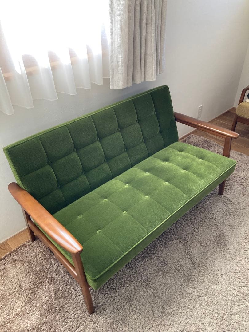 【ミクリ】カリモク60 kチェア 2シーター　モケットグリーン