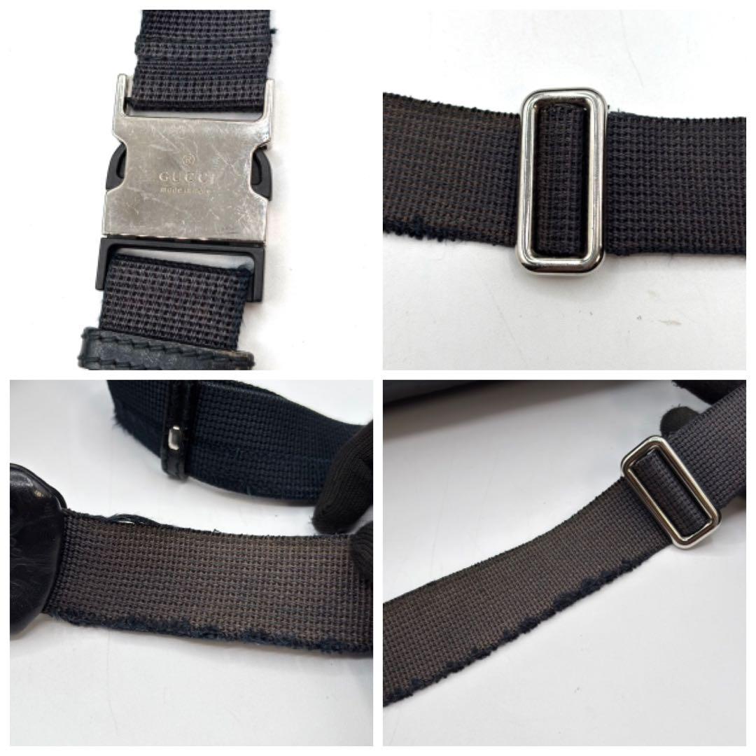 極美品 グッチ ウエストバッグ GG シマ シェリーライン レザー 濃ネイビー