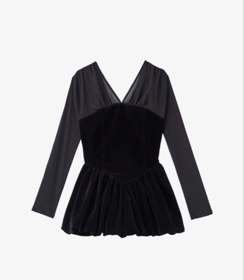 polaura ベロアビスチェバルーントップス ブラック