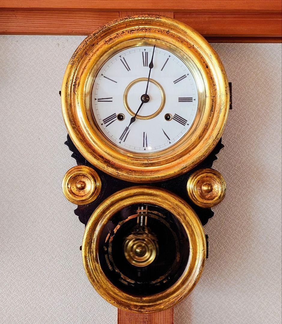 〈完動美品〉イングラハムIONIC, Gilt. 張四ツ丸達磨振り子時計　古時計