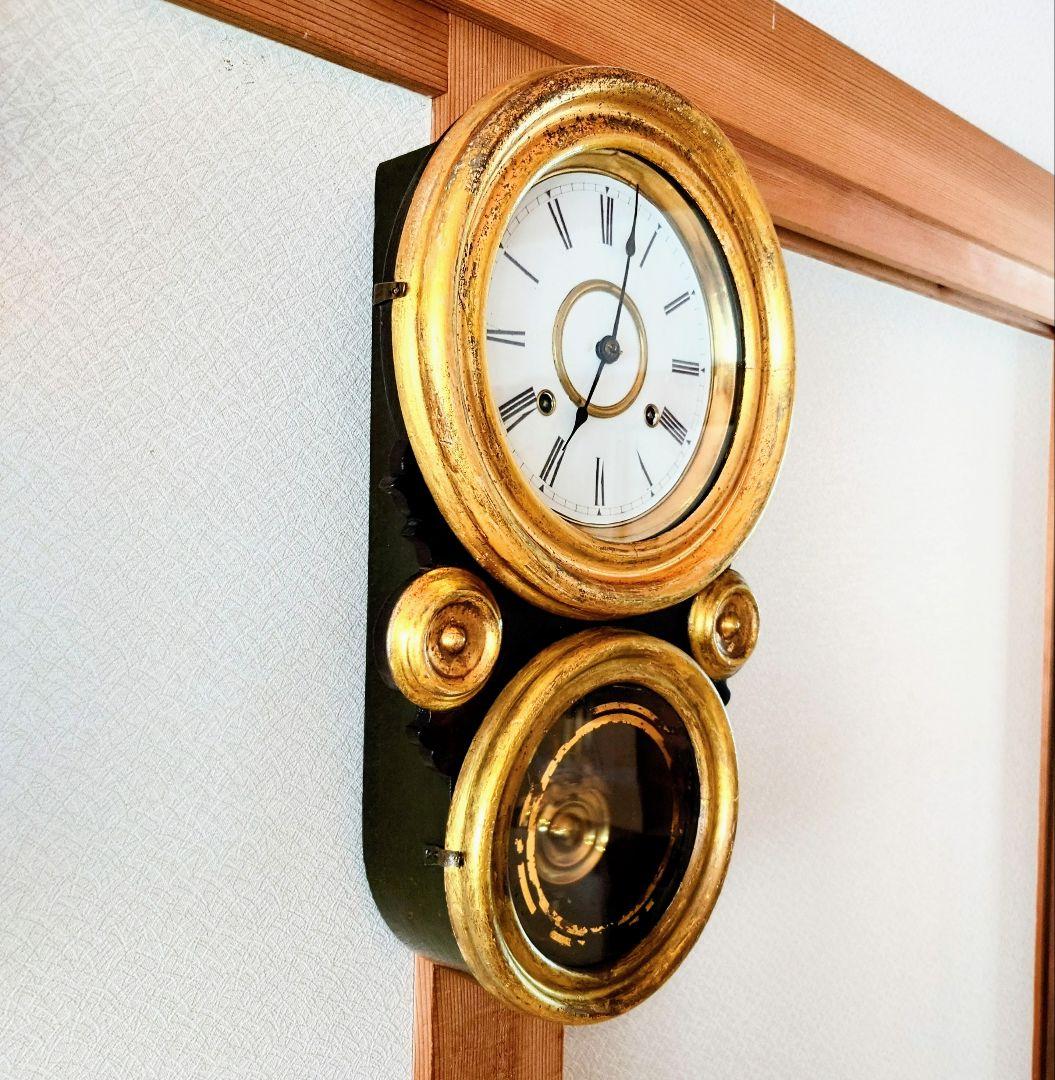 〈完動美品〉イングラハムIONIC, Gilt. 張四ツ丸達磨振り子時計　古時計