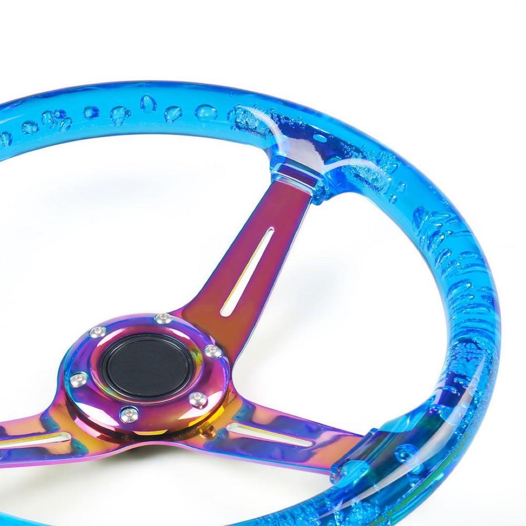 青 3スポーク ステアリングホイール 14インチ