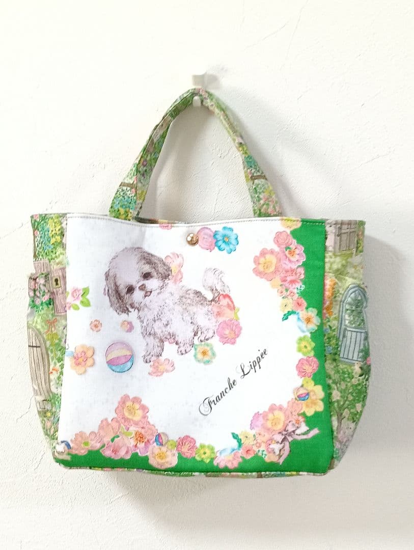 横ギャザーポケット付きトートバッグ フランシュリッペ犬柄