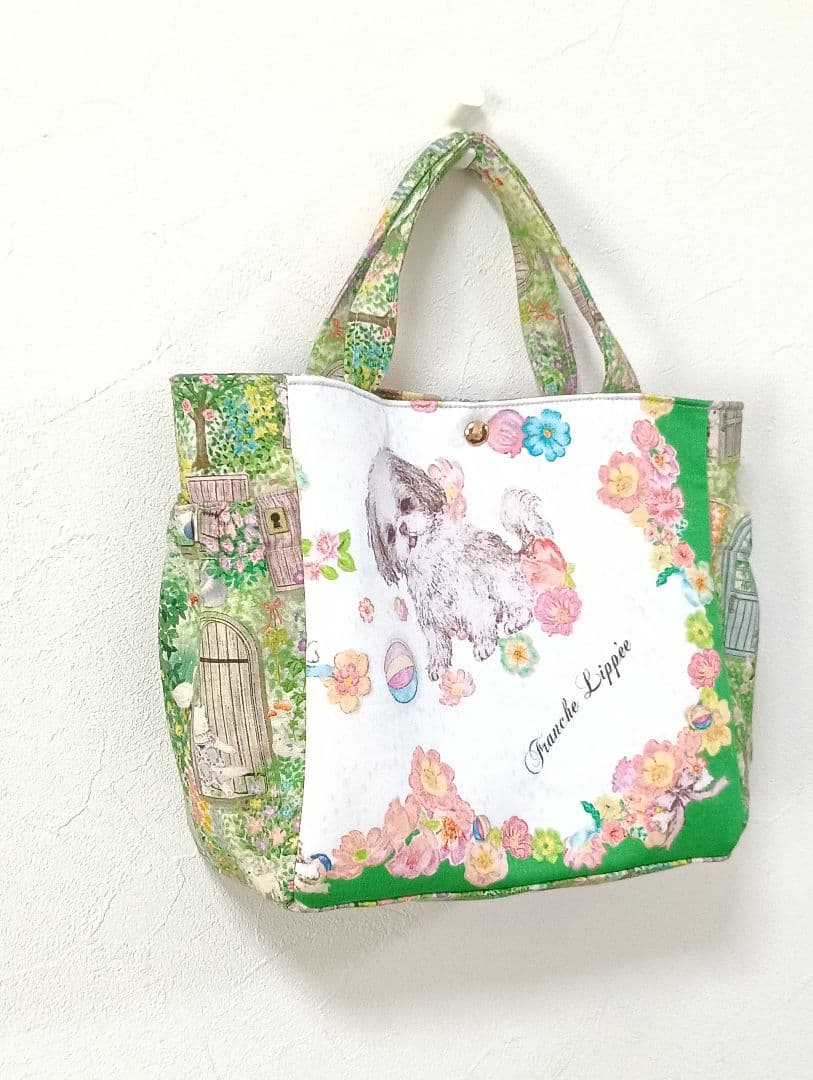 横ギャザーポケット付きトートバッグ フランシュリッペ犬柄