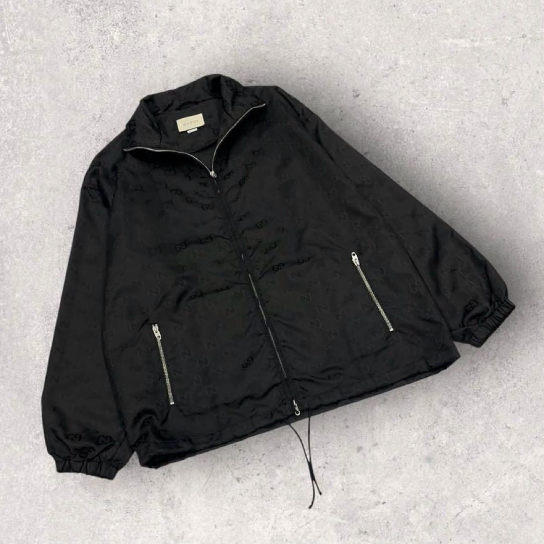 11963【美品・現行モデル】グッチ　ジャンボGG 総柄ナイロンジャケット　黒