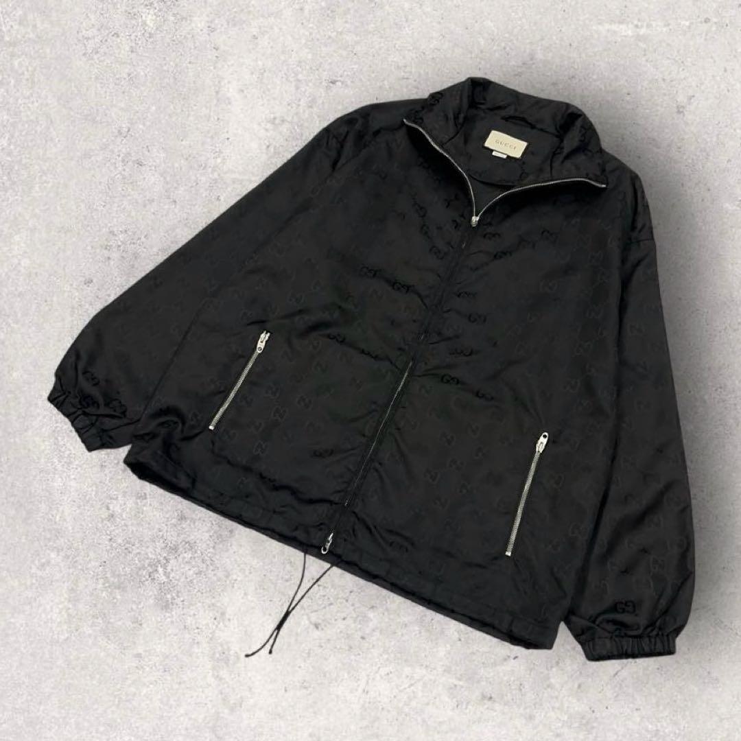 11963【美品・現行モデル】グッチ　ジャンボGG 総柄ナイロンジャケット　黒