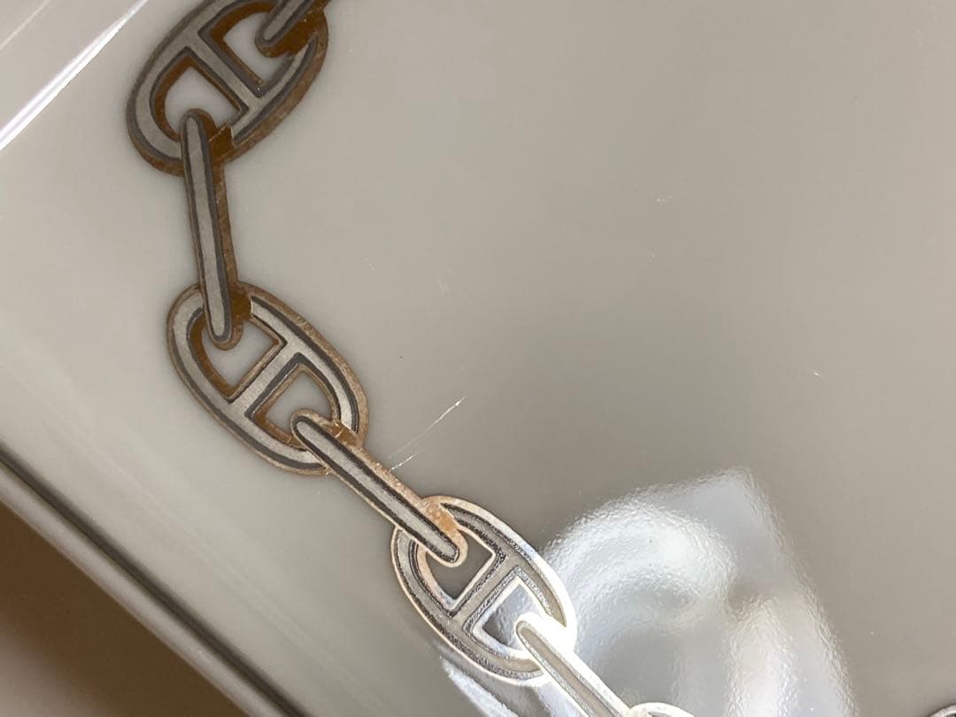 エルメスHERMESシェーヌダンクルプラチナ　長方形皿スクエアプレート陶器トレイ